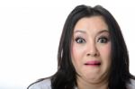 Closeup Portrait Of Frightened And Shocked Asian Woman Isolated Stock Photo