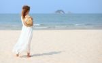 Asian Waman On Beach Stock Photo