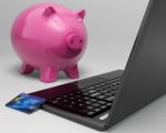 Piggy At Computer Shows Investment Growth Banking Stock Photo