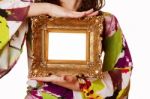 Woman Holding An Picture Frame Stock Photo