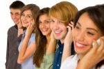 Teenagers Talking Over Phone Stock Photo