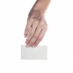 Blank Business Card In A Female Hand. Concept Stock Photo