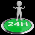 Twenty Four Hours Button Means 24h Service Stock Photo