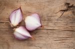 Shallots Still Life Wood Background Stock Photo