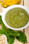 Italian Basil Pesto Sauce Ingredients Stock Photo