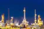 Oil Refinery At Night In Bangkok, Thailand Stock Photo