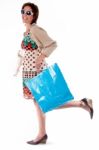 Happy Young Woman With Shopping Bags On White Stock Photo