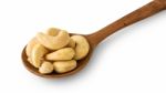 Cashew Nut On Wooden Spoon Stock Photo