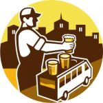 Bartender Beer City Van Circle Retro Stock Photo