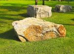 Large Stone On Grass Stock Photo