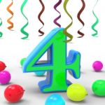 Number Four Party Means Colourful Birthday Party Or Celebration Stock Photo