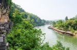 Kwai Noi River Under Death Railway Bridge Stock Photo