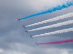 Red Arrows Display Team 50th Anniversary At Biggin Hill Airport Stock Photo