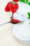 Organic Greek Yogurt And Strawberry Stock Photo