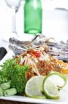 Close Up Sand Crab With Papaya Salad Stock Photo