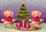 Cartoon  Illustration Interior Christmas Room With Separated Layers Stock Photo