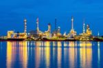 Oil Refinery At Night In Bangkok, Thailand Stock Photo