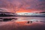 Spectacular Sunset On The Beach Of Arnao, Asturias, Spain, Stock Photo