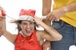 Woman Wearing Santa Hat Stock Photo