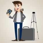 Cartoon Photographer With Bag And Tripod Stock Photo