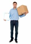 Male Holding Cardboard Box Stock Photo