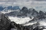 View From Sass Pordoi In The Upper Part Of Val Di Fassa Stock Photo