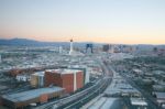 Aerial View Of Las Vegas At Sunset Stock Photo