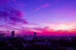 Dusk Cloud Sky Over Urban City Stock Photo