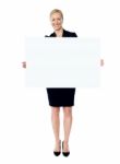 Promoter Holding Blank Banner Ad Stock Photo