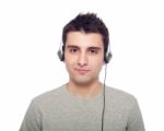 Casual Man Listening Music Stock Photo