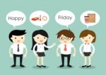 Business Concept, Businessmen And Business Women Talking About Things To Do On Friday Stock Photo