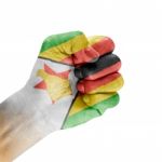 Flag Of Zimbabwe On Hand Stock Photo