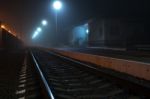 Railway Station At Night Stock Photo