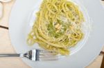 Italian Traditional Basil Pesto Pasta Ingredients Stock Photo