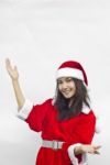 Beautiful Young Santa Clause Woman, Isolated Stock Photo