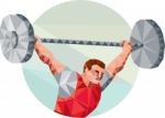 Weightlifter Lifting Barbell Circle Low Polygon Stock Photo