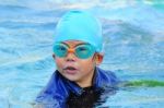 Boy With Swimming Accessories Stock Photo