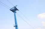 Blue Pole Of Cable Car In Sky Stock Photo