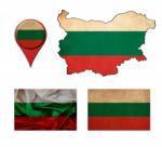 Grunge Bulgaria Flag, Map And Map Pointers Stock Photo