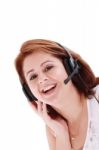 Beautiful Smiling Support Phone Female Operator Stock Photo