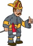 Fireman Firefighter Axe Thumbs Up Cartoon Stock Photo