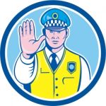 Traffic Policeman Hand Stop Sign Circle Cartoon Stock Photo