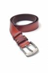 Brown Leather Belt On A White Background Stock Photo