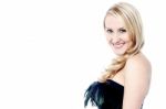 Smiling Gorgeous Woman In Party Dress Stock Photo