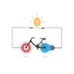 Creative Bicycle Icon Design With Gear Sign And Light Bulb Stock Photo