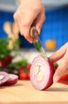 Female Chopping Food Ingredients Stock Photo