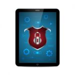 Technology Digital Cyber Security Lock Shield Tablet Stock Photo