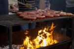 Portuguese Chorizos On A Barbecue Stock Photo