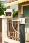 Cctv Camera In Front Of The Village, Residence Stock Photo