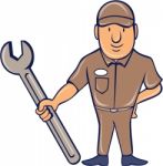 Mechanic Standing Attention Spanner Cartoon Stock Photo